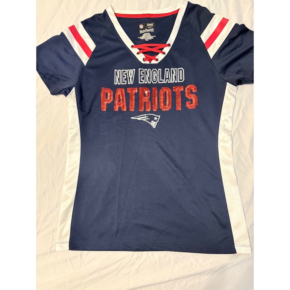 NFL New England Patriots Womens Jersey Bundle Sequin Rhinestone Lace Up Medium